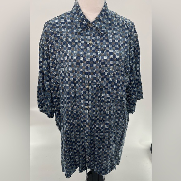 Vintage Men's Pierre Cardin Rayon Button Up Shirt Basket Weave Print SZ XL - Picture 3 of 6